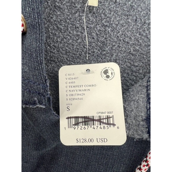 Free People Jimi Sweatshirt Size Small Blue Cream Pullover Hooded - Picture 6 of 8